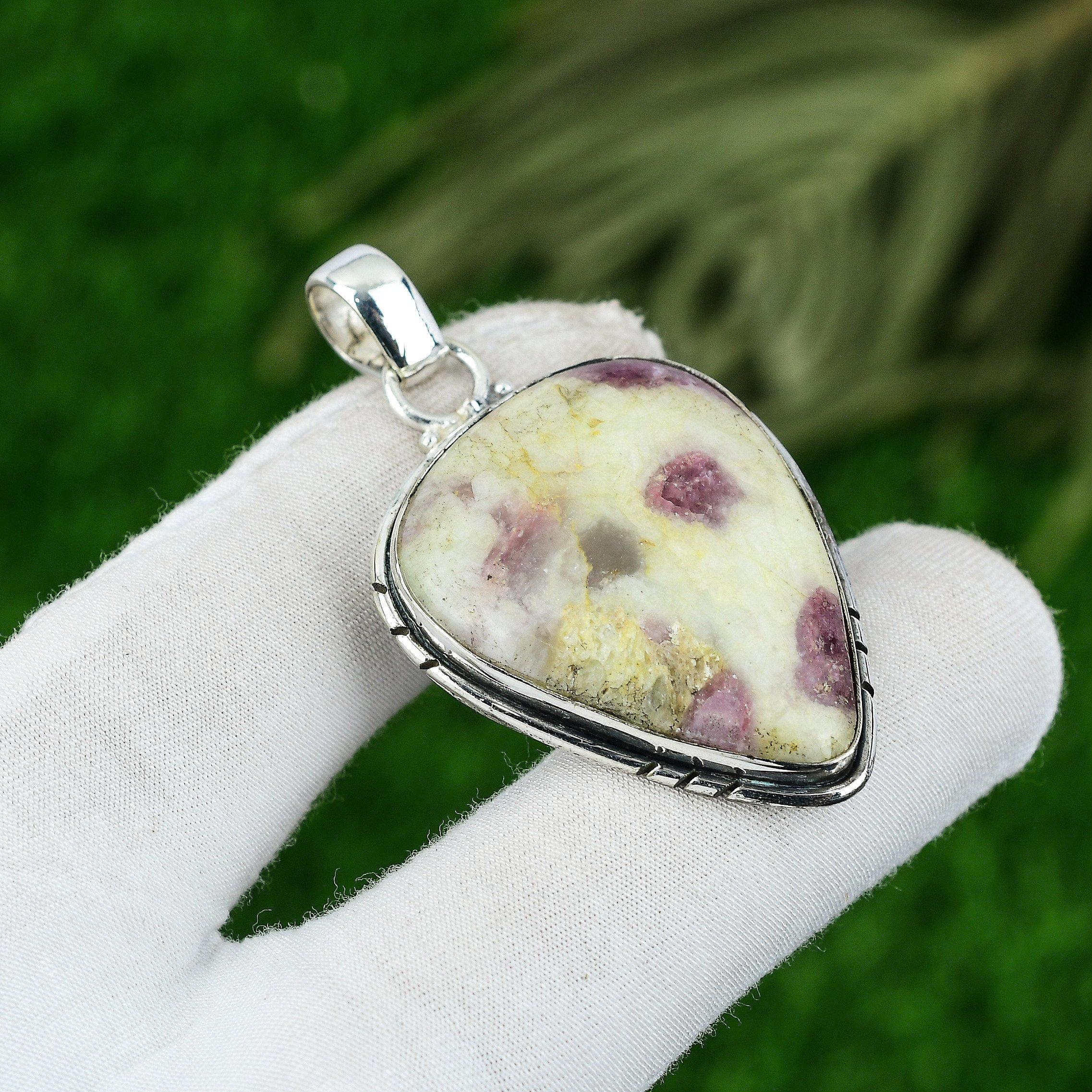 

Сердечная чакра Розовый турмалин Камень Стерлинговое серебро Этническая подвеска-мать Ювелирное изделие