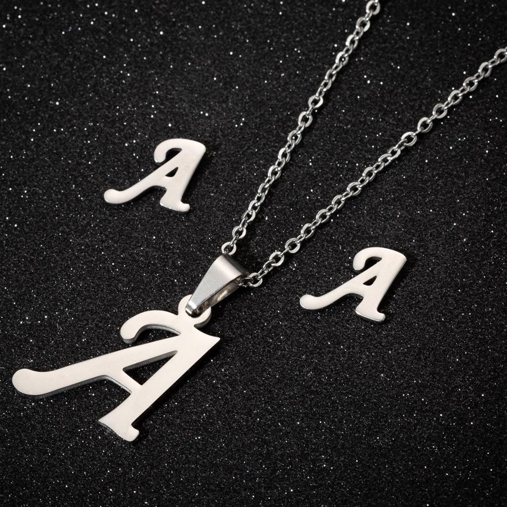 English Letter Necklace & Earring Set: Fashionable Jewelry for Women