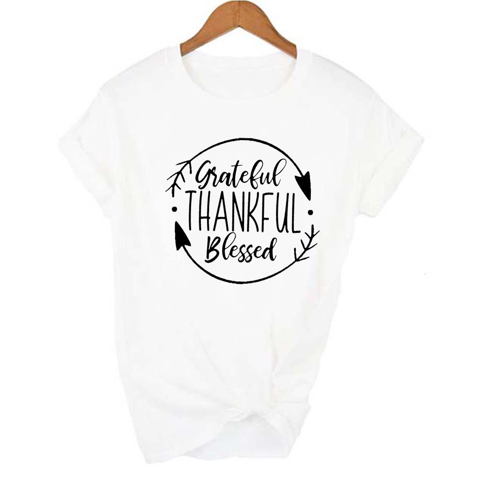 Grateful Thankful Blessed Christian Halloween Thanksgiving Shirts Women Funny Graphic T Shirt Tumblr Tees Tops S