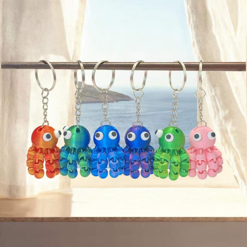 3D-gedruckter Gelenk-Oktopus Schlüsselanhänger mit beweglichen Tentakeln, Zufällige Farbe