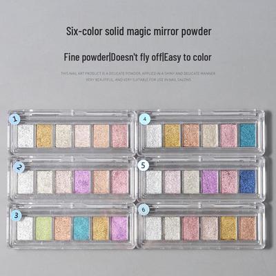 Festes Magischer Spiegel Puder: 6-Farben-Nagelsalon Helle Lidschattenpalette - Meerjungfrau Fee Aurora Konturierpuder