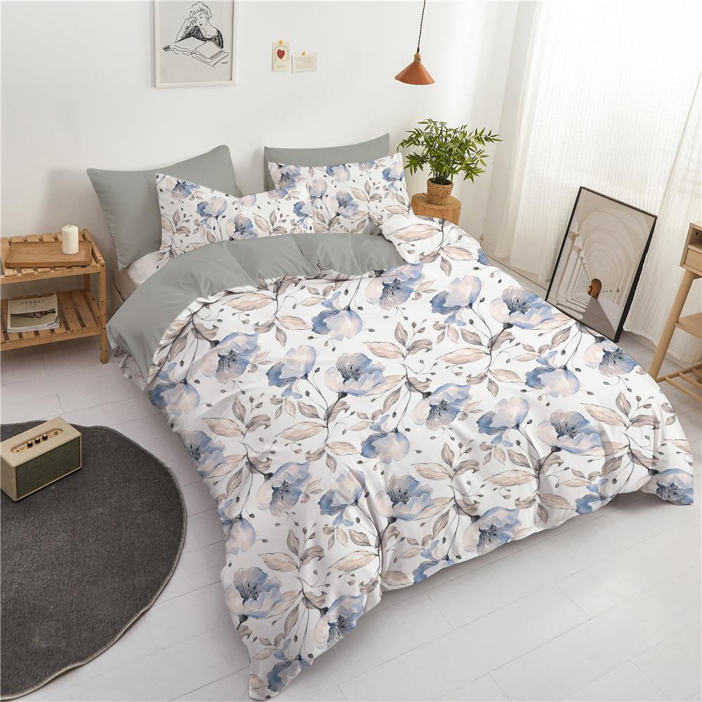 Fresh And Simple Flower Spring And Summer Three-Piece Set Tk3D Digital Printing Quilt Cover Bedding