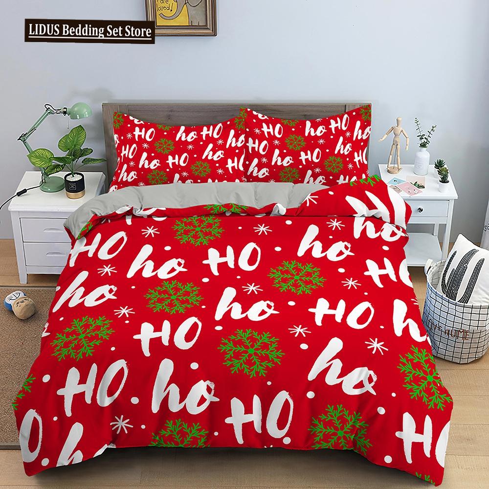 Red Christmas King Queen Duvet Cover Cartoon Santa Claus Bedding Set For Kid Boy Girl Happy Holiday 2/3pcs Polyester Quilt Cover