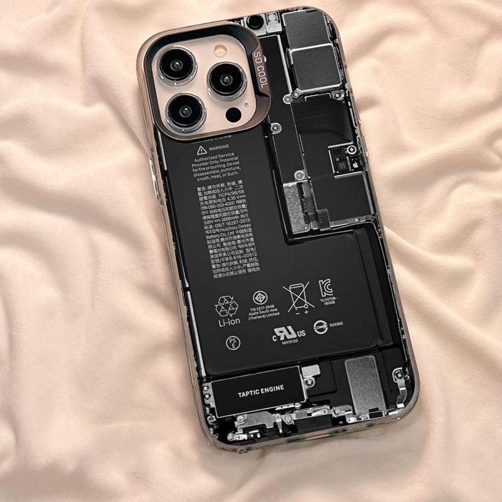 Creative Circuit Board Pattern Phone Case For iPhone 17 Air 16 15 14 11 12 13 Pro Max Plus X XR XS Colored Silver Hard Cover