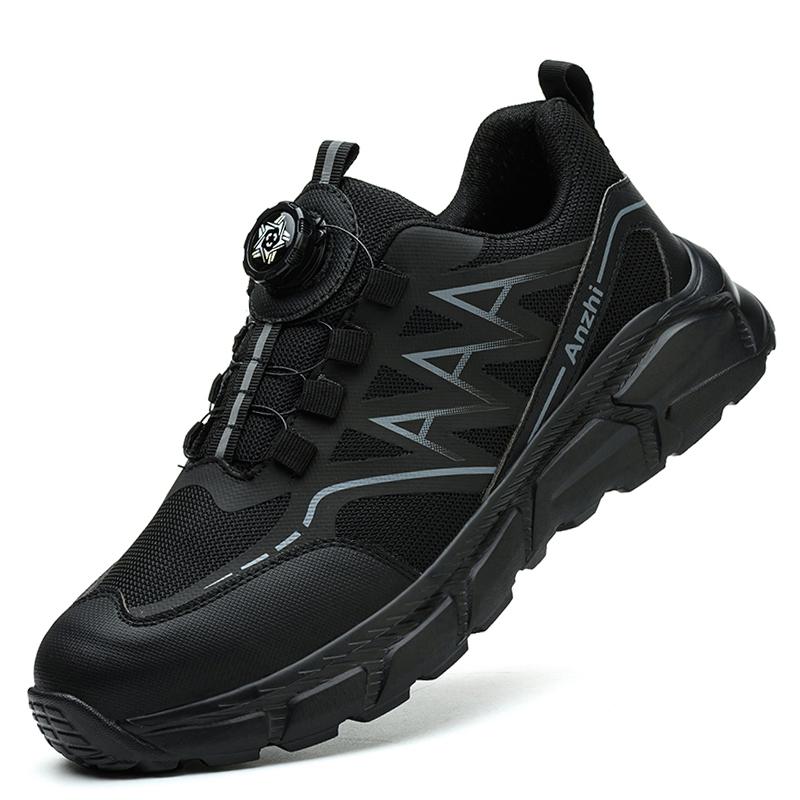 

Rotating Button Safety Shoes Men Steel Toe Sneakers Breathable Work Shoes Protective Lightweight Non-slip Black Work Sneakers 45 чорний