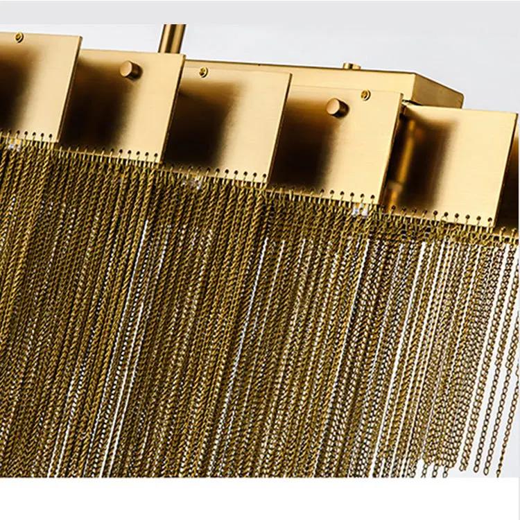 Gold Aluminum Chandelier Lighting Living Room Square Tassel Chain Lights Bedroom Dining Room Decor Lamp Kitchen Chandeliers