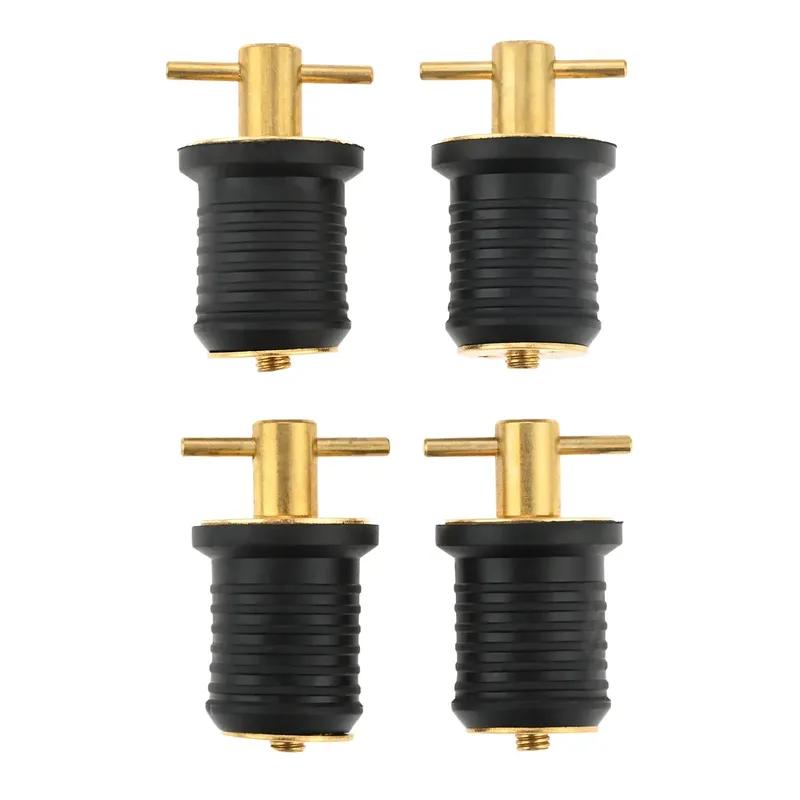 4Pcs Brass&Rubber Boats Twist Type T-Handle Drain Plugs for 1-Inch 25mm Diameter Drain Hole Marine Dinghy Yacht Boat Accessories