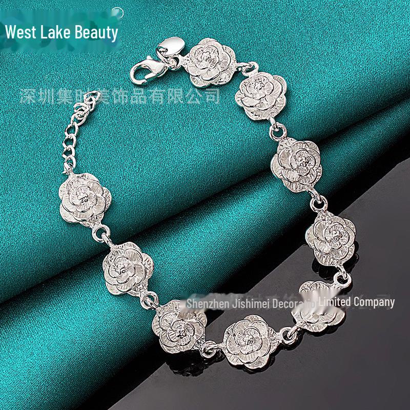 Silver Rose West Lake Necklace & Bracelet Set for Women