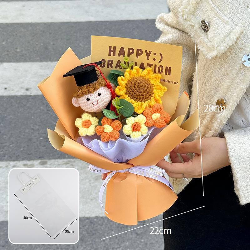 Crochet Flower Bouquet Graduation Bouquet Gifts Artificial Flower Handmade Sunflowers Teacher'S Day Mother'S Day Gifts