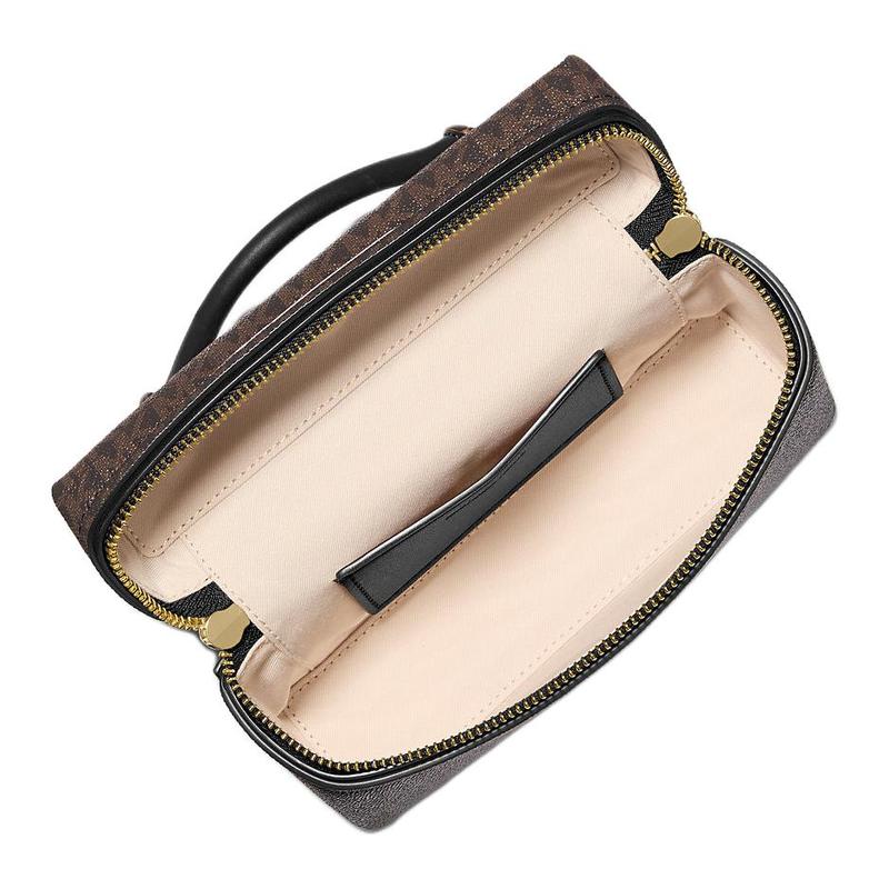 Michael Kors Jana Signature Zip Closure Gold Hardware Coated Canvas Tote Mini Women's Brown