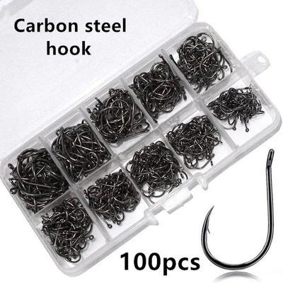 Fishing Hooks Set 100Pcs/Box 10 Series High Carbon Steel Single Circle Fishing Hook Fly Fishing Jip Barbed Carp Hooks