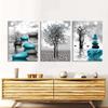 Modern Black and White Landscape Canvas Painting Blue Zen Stone Posters and Prints, Tree Art for Living Room Decoration Unframed