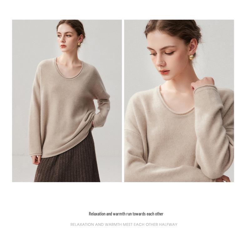 Women's U-neck Cashmere Mid-length Sweater - Fashionable, Loose, Versatile Autumn & Winter Knit Base Layer