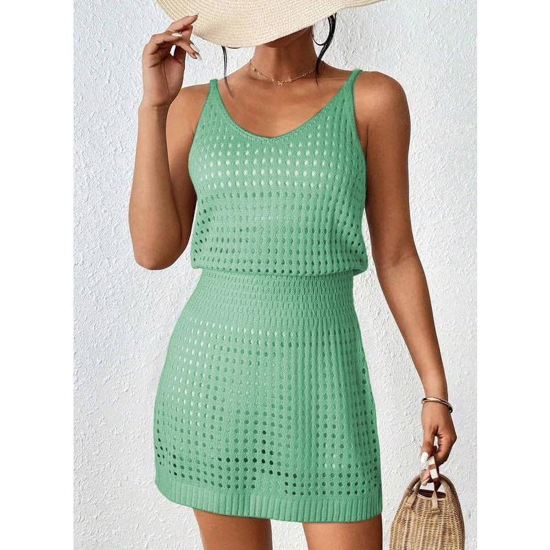 2026 Summer Crochet Hollow Knitted Beach Swimsuit Swim Cover Up Women's Vacation Dress Women