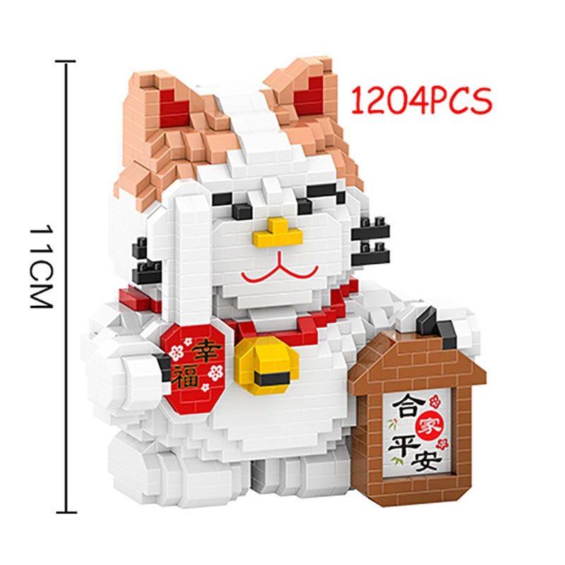 Mini Blocks Fortune Cat Assemble Anime Figure Building Toy New Year Gifts Cartoon Brinquedos Adult Collection Christmas Present