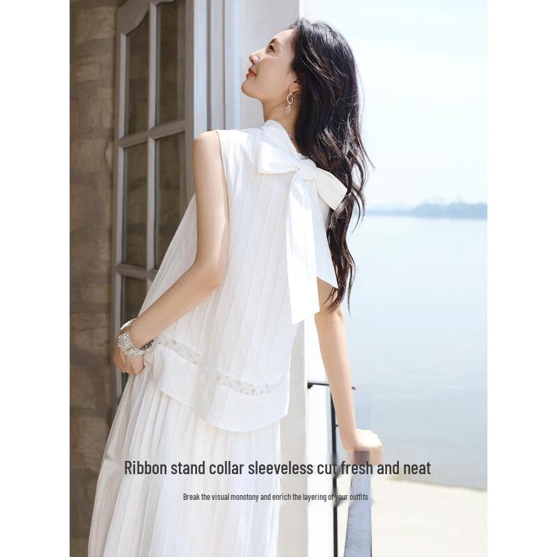 XWI Women's Cotton Ruffled Ribbon Top & High-Waist Skirt Vacation Set