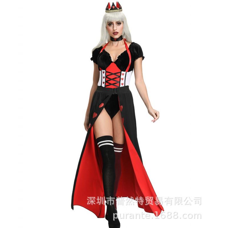 Womens Fantasy Queen Costume With Heart Motif Halloween Witch Vampire Devil Outfit Stage Performance