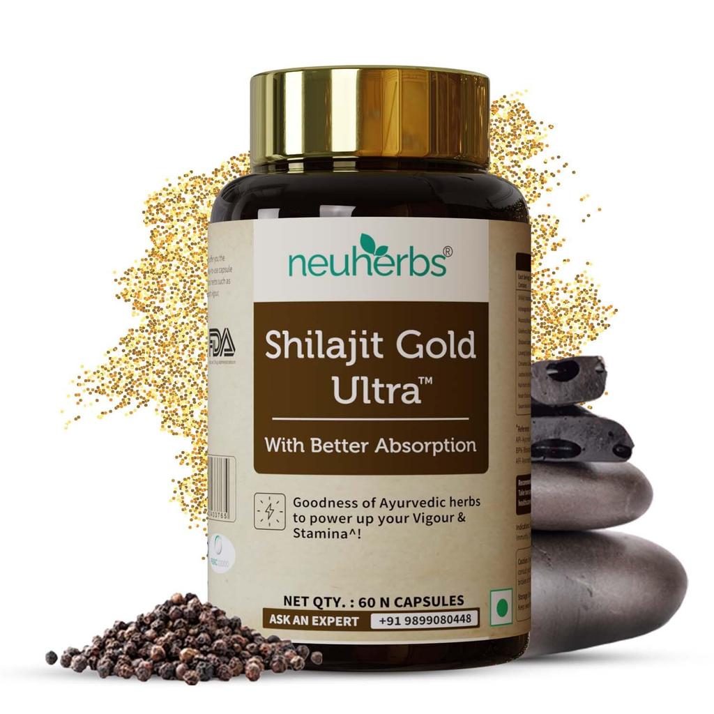Neuherbs Shilajit Gold Ultra 60 Capsules For Men | Boost Energy, Stamina Strength & Testosterone Level