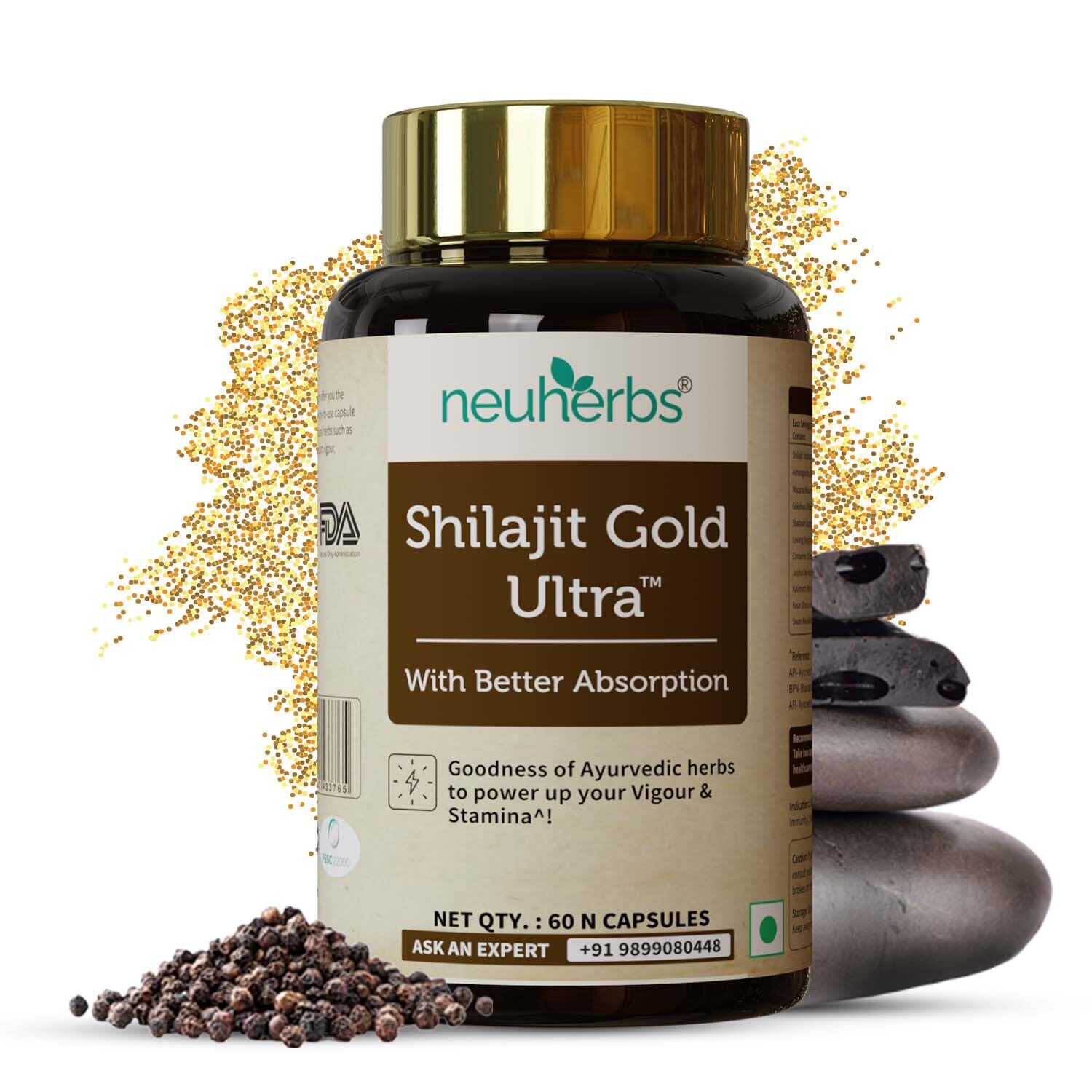 

Neuherbs Shilajit Gold Ultra 60 Capsules For Men | Boost Energy, Stamina Strength & Testosterone Level