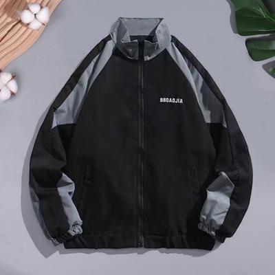 Hip Hop Jacket Patchwork Windbreaker Coats for Women Men Casual Zipper Stand-up Collar Block Outerwear for