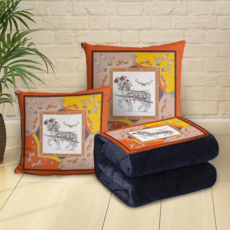 Custom Cartoon Plush Throw Pillow Blanket with Fleece Lining