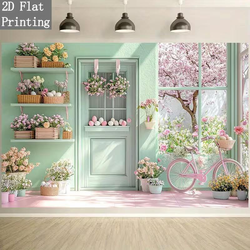 2D Easter Shop Backdrop - Pastel Bicycle Photography Background for Party