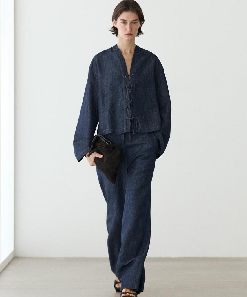 Masimodutti Linen Blend Wide Leg Denim Pants