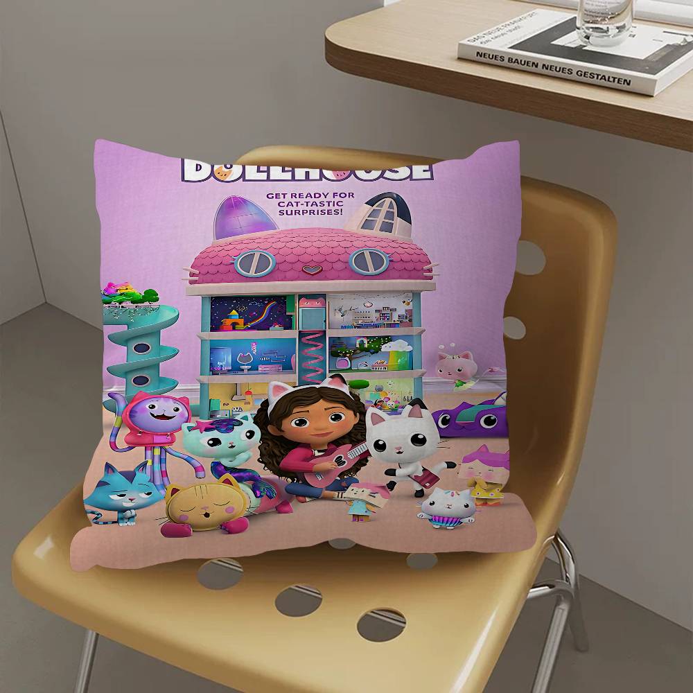 K-Kids G-Gabbys D-Dollhouse Pillow Covers Cartoon Sofa Decorative Home Double-sided Printing Short Plush Cute Cushion Cover