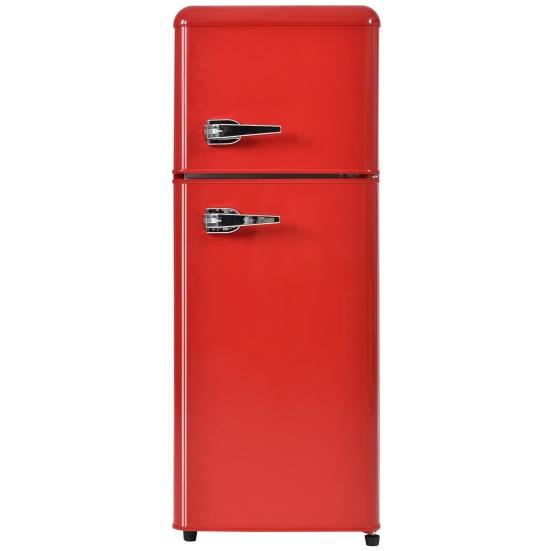 Mini Fridge 92L Retro Refrigerator LED Light Large Capacity Silver Color Handle Adjustable Temperature Sealed Adhesive Tape Red Dual Zone Kitchen