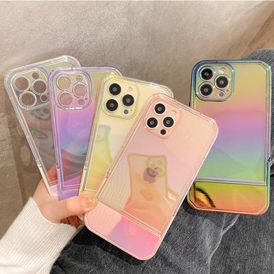 Aurora Laser Ständer Halter Handyhülle für Iphone 13 12 11 Pro Max Xs Max Xr X 13pro 11 Regenbogen klar stoßfeste Stoßstange Rückseite Abdeckung