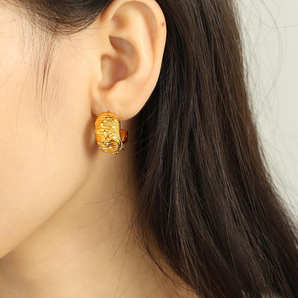 CARLIDANA Fashion Vintage French Style Unique Design Gold Plated Stainless Steel White Pearl Earrings for Women Stud Earrings