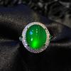 Inspired Design Silver Inlaid Crystal Natural Green Chalcedony Oval Adjustable Ring Exquisite Anniversary Gift Ladies