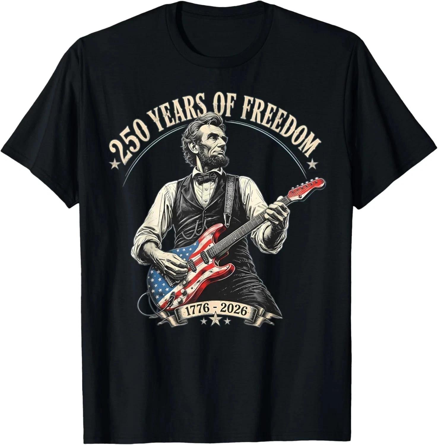 Abraham Lincoln Guitar Shirt 250 Years of Freedom 1776-2026 T Shirt M
