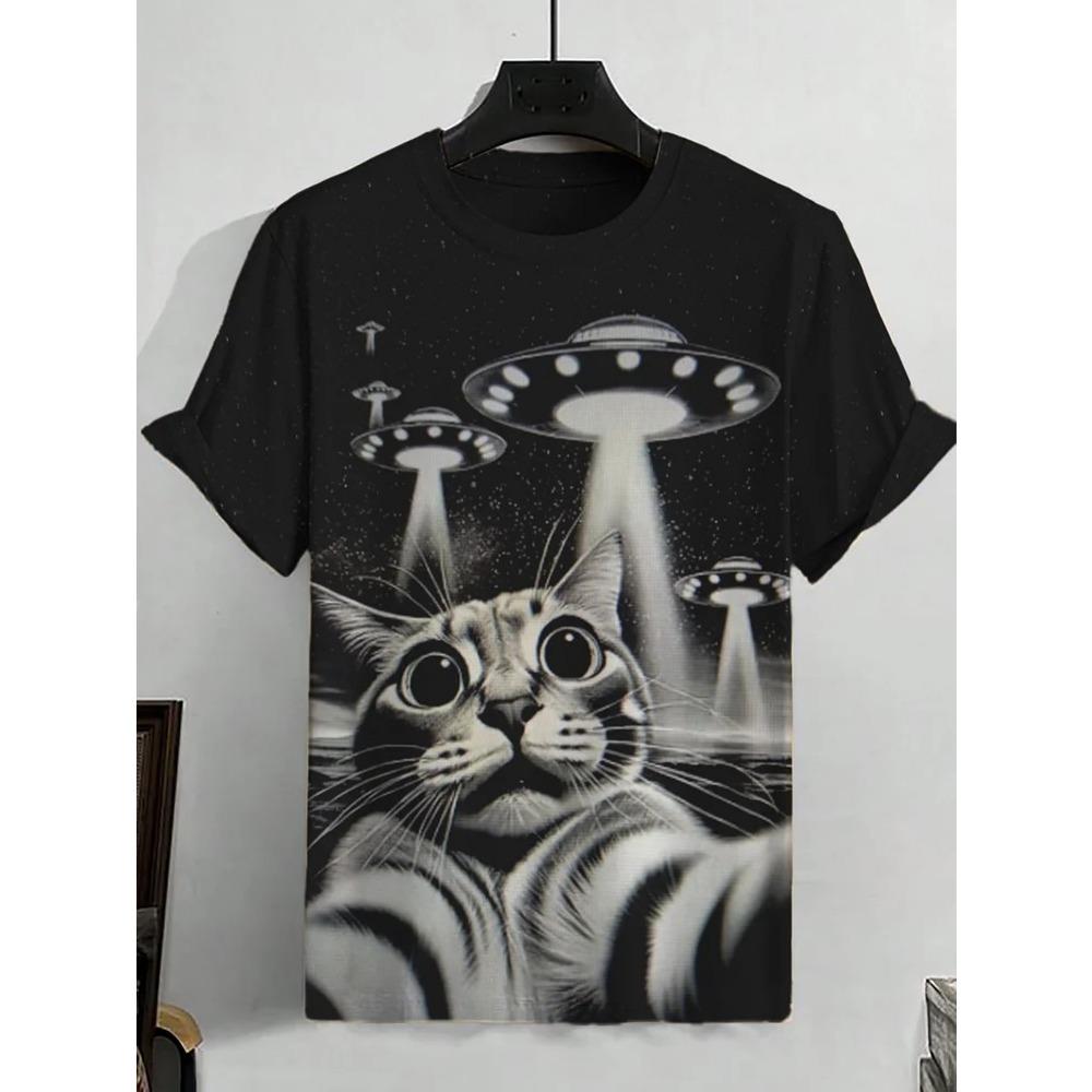 Men's Animal Funny Cat Printed T Shirt Short Sleeve Tees 3D Print O-Neck Shirts Party Summer Casual Men's Clothing Apparel