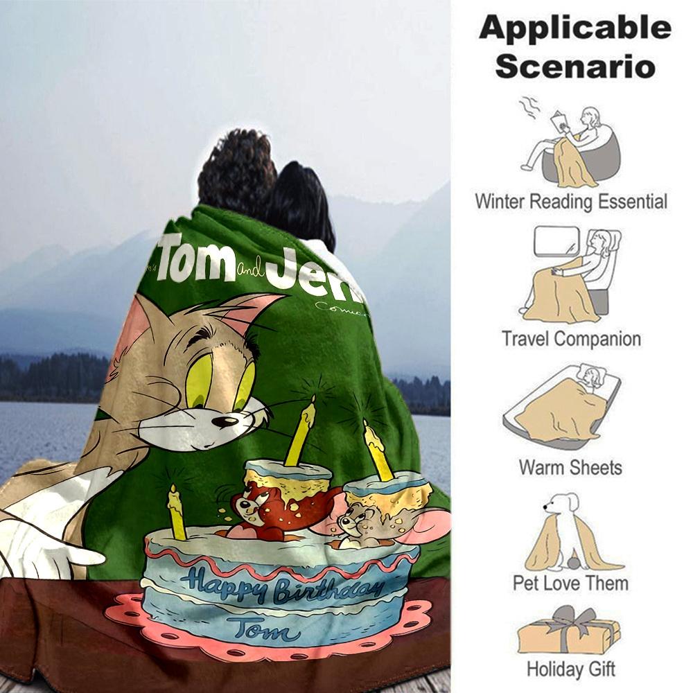 1pc Tom Jerry Flannel Blanket Soft Warm Throw for Home, Office, Travel, All-Season Cozy Bedding GiftL1124