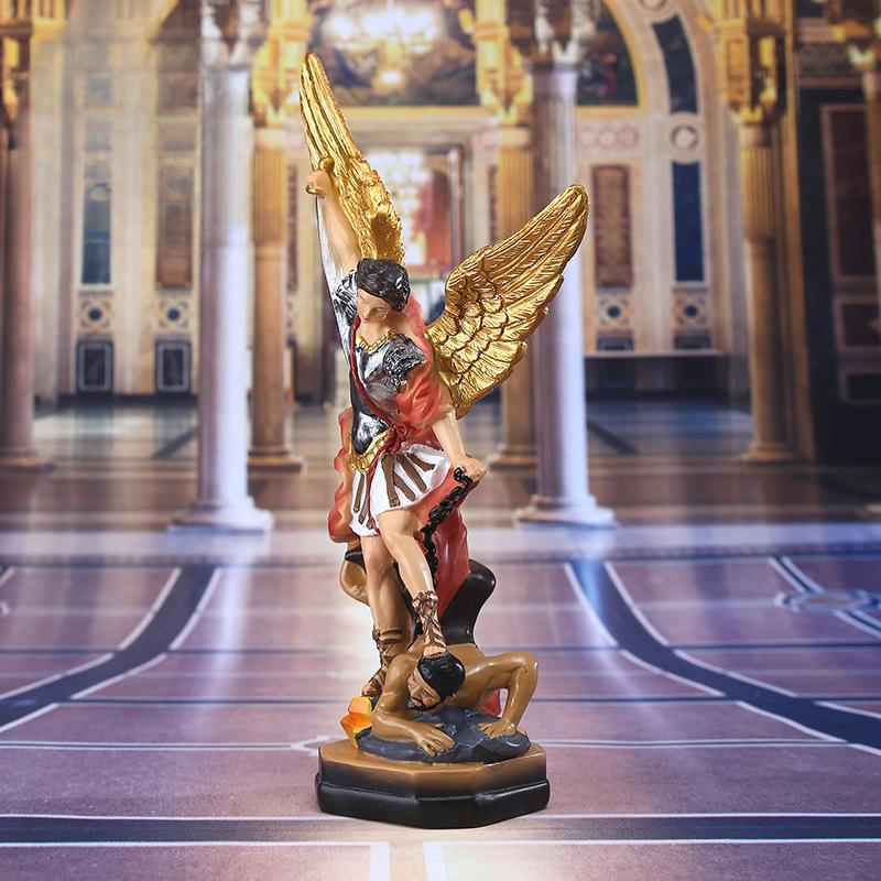 21.5CM High Classical St. Michael Angel Demon Slayer God Statue Ornament Decoration Resin Crafts