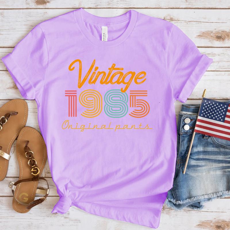 (Premium T-shirt)New Hot Vintage 1985 T-Shirts Fashion Women Girls Summer Tee Shirt Casual Short Sleeve Round Neck Tops T-Shirts