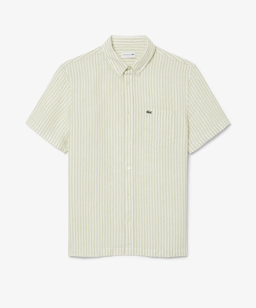 LACOSTE Men'S Linen Striped Short Sleeve Shirt Ch8061-56G 374