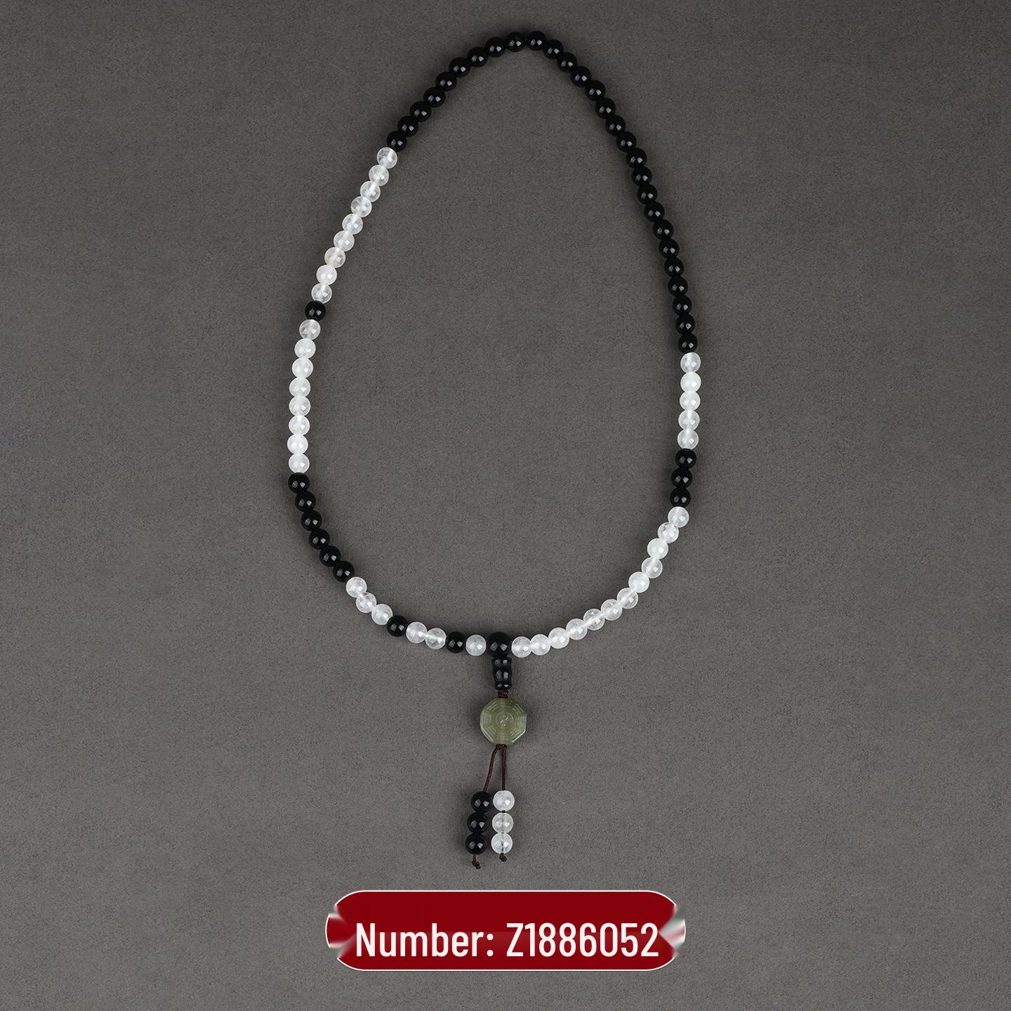 Даосский браслет с переливающимися бусинами, Багуа, 81 белый халцедон и обсидиан, для мужчин и женщин