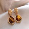 Silver Needle Explosive Tiger's Eye Stone Pendant Earrings Maillard Retro Temperament Versatile Earrings Light Luxury Premium Earrings Women