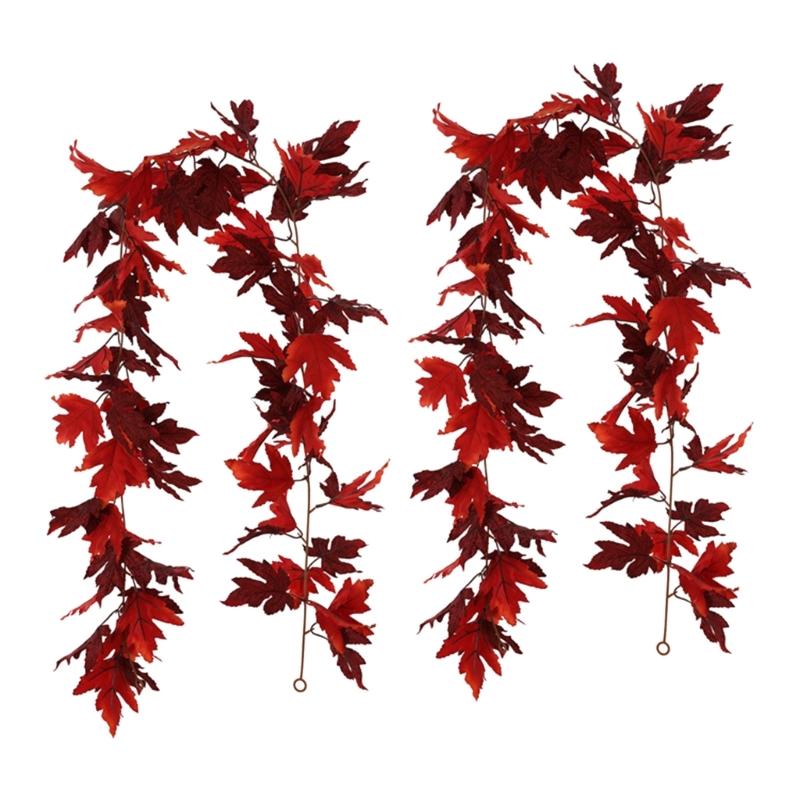 2Pcs Artificial Leaves Vine Hanging Plant for Thanksgiving Decoration, Artificial Vine Autumn Festival Decoration