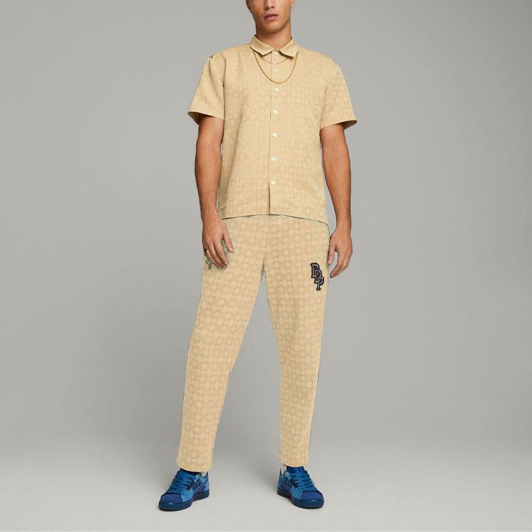 Puma X Dapper Dan Collaboration SS23 Solid Color All Over Print Pointed Collar Button Short Sleeve Shirt Men Shirts Ginger-Yellow 539805-89