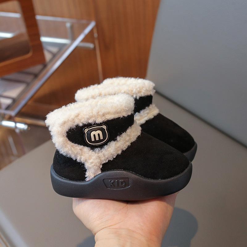 New infant snow boots fleece thickened baby girl cotton shoes non-slip soft sole boys toddler shoes 17 чёрный