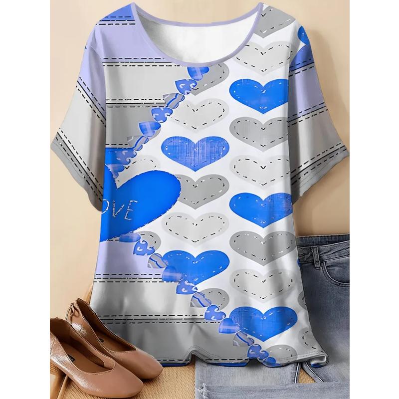 Fashion Women's Crew Neck Short Sleeve 3D Casual Color Printing Casual Short Sleeve Crew Neck T-Shirt