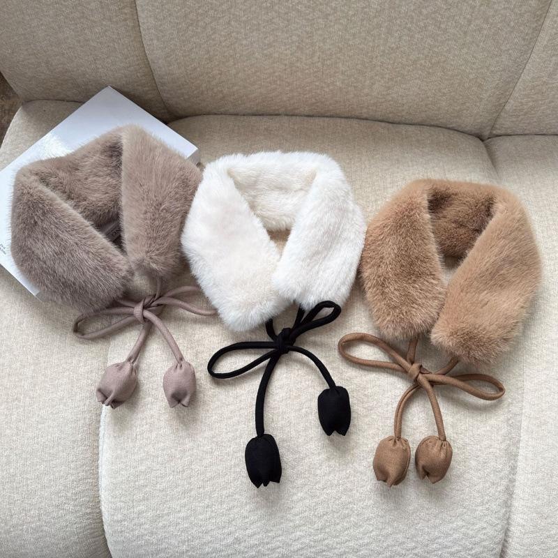 Women Soft Plush Scarf Winter Thicken Warm Faux Rabbit Fur Snood Scarves Outdoor Cold-Proof Neck Collar Neckerchief