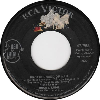 7inch Record HUGO & LUIGI THEIR ORCH. & CHO. - Brotherhood of Man / Love From A He 477955 RCA Victor 1961 US Pop Used