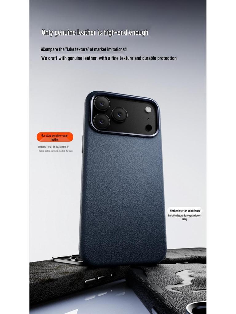 Elektrogeplateerde Echt Lederen Frosted Magnetische Hoes voor iPhone 17 Pro Max