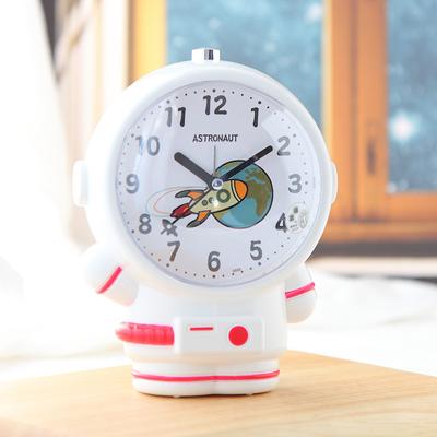 Astronaut Double Alarm Clock Cartoon Children Student Boy and Girl Sweeping Seconds Silent with Night Light Study Bedside Sleep Alarm Clock