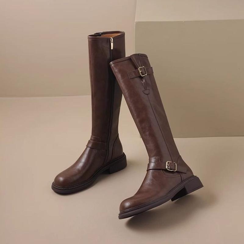 Fashion Belt Buckle Ladies Knee High Shaft Shoes Autumn Winter Middle Heel Women's Long Boots Goth Work New In Pu Fashion 2025 Boot Sale