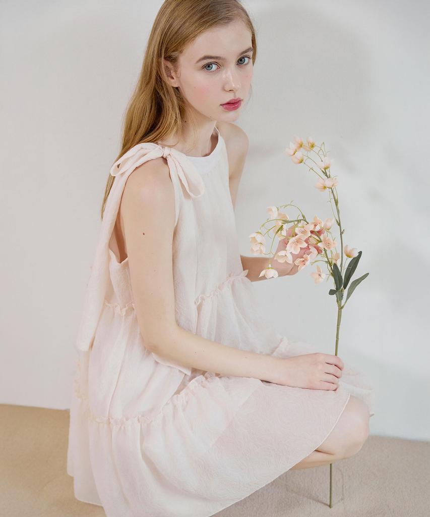 Bikini Bender Sehi'S Ribbon Halter Mini Dress - Baby Pink